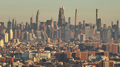 Aerial view of Midtown Manhattan on an autumn morning. Shot in New York City