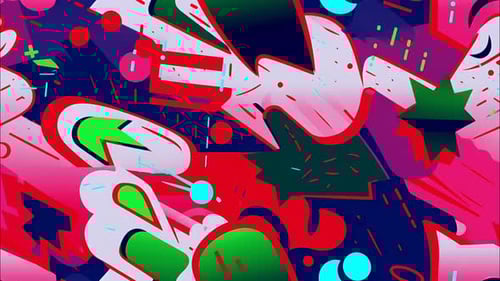 Bucle continuo estilo graffiti con llamativos patrones de arte callejero, formas abstractas y movimiento diagonal