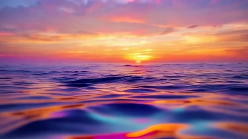 Cinematic sunset over rippling sea water surface