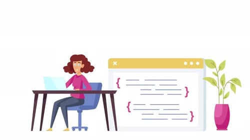 Flat Design Animation of a Programmer Working on Laptop