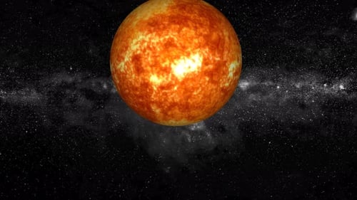 Fiery Sun Orb Descending in Starry Cosmos