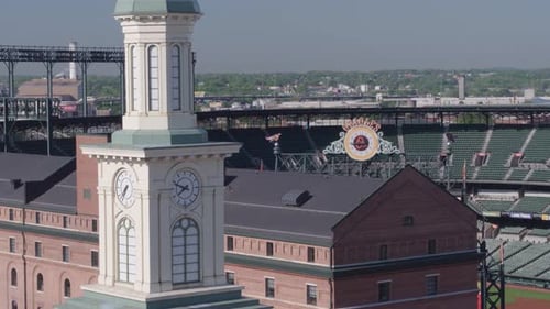 Drone view of oriole park and baltimore Maryland inner harbor skyline