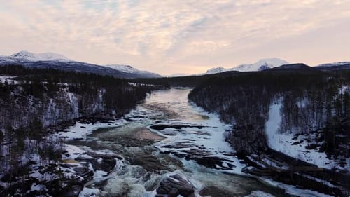 Epic Drone Exploration Of Winter Mountains And Frozen River Valleys