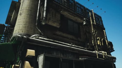 Industrial Building with Unique Architectural Features in Bright Daylight