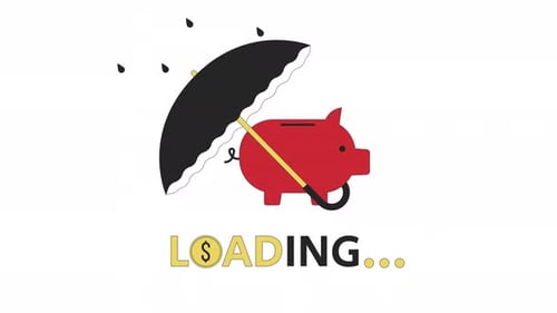Piggy Bank Under Insurance Umbrella Line 2D Loading Animation