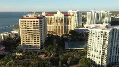 Luxury Hotel Of The Ritz-Carlton, Sarasota In Florida, United States. Aerial Drone Shot