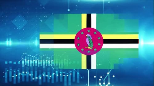 Dominica Flag On Economy Background And Graph