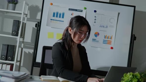Woman Typing at Her Desk in an Office