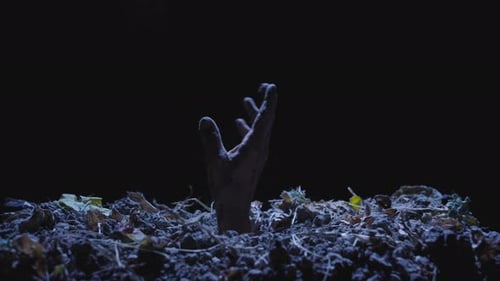 Hand Reaching Out from Ground at Night
