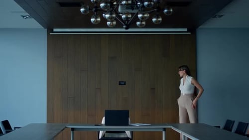 Woman Presenting in Modern Conference Room