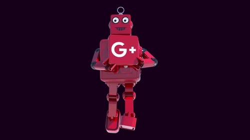 3D Red Robot Holding G Plus Logo Animation