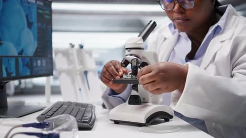 Microscope Close Up of Glass Tray Under the Lens for Cellular Analysis