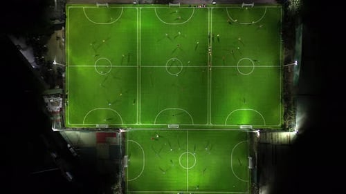 Aerial View of Soccer Game at Night