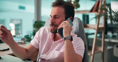 Computer, phone call and web development with man coding software in office for launch or testing