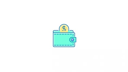 Flat Design Animated Wallet Icon with Dollar Coin