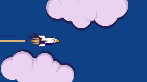 simple animation of a rocket ship in the sky among the clouds