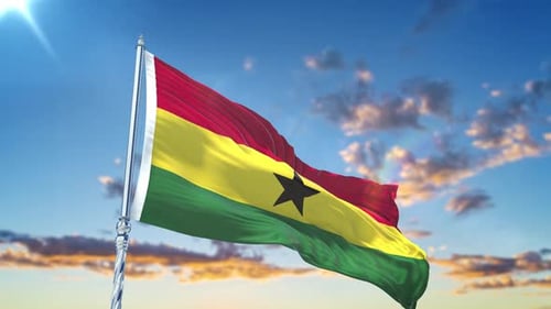 Ghana Flag Waving In Realistic 3D Loop
