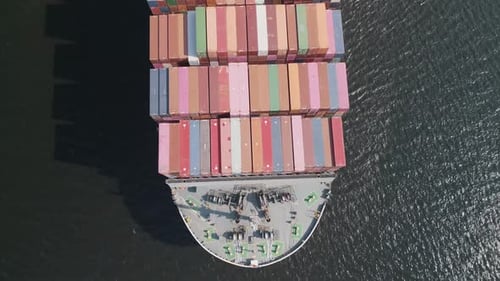 Top Down View of a Container Ship on the High Seas