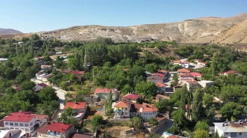 Aerial View Of Sivas Gurun District Center Hills And Trees