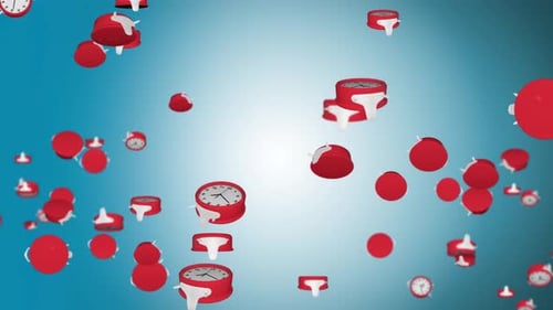 Animated Falling Red Alarm Clocks Background Loop