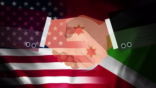 International Handshake with Waving Flags and Animated Stars
