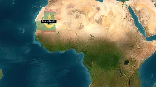 Mauritania Map Zoom Highlight and Flag Reveal
