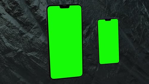 Green screen cellphone animation on the surface of a black planet