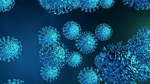 Microscopic view of blue virus particles