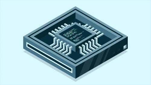 Изометрическая футуристическая серверная анимация. Изометрическая база данных или центр обработки данных. Абстрактный блокчейн