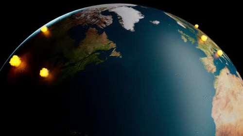 3D Rotating Earth with Global Explosions Animation