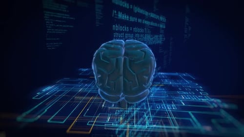 Digital Brain and AI Concept on Circuit Board Animation