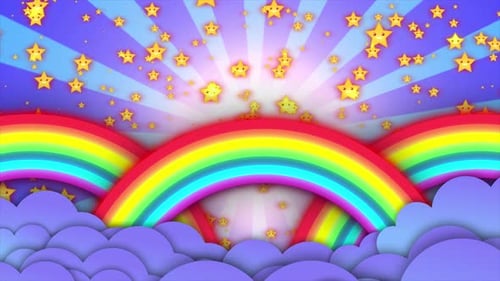 Vibrant Cartoon Rainbows and Falling Stars Animated Background