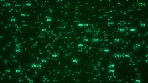 Camera Flying Through Digital Binary Number Animation. Digital Binary Matrix Code Number