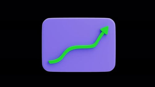3D animation of growth chart with rising arrow icon