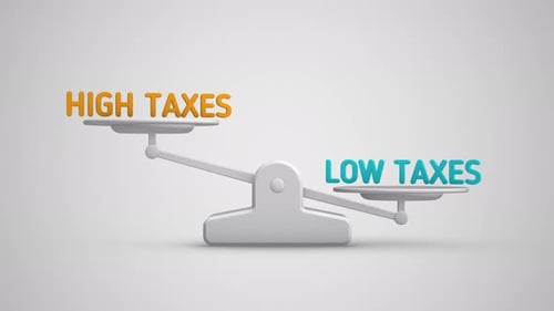 3D Balance Scale Comparing High and Low Taxes