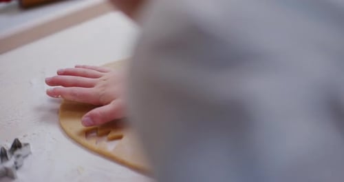 Boy Cutting Out Cookies Close Up