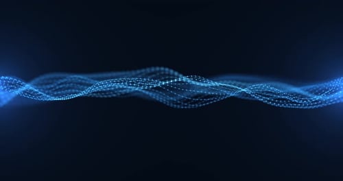Blue digital wave of particles and dots, futuristic cyber background. Digital particle cyber