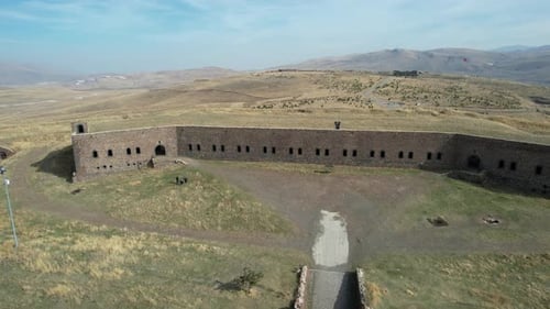 Remote Stone Fortress in Rural Landscape Aerial Shot