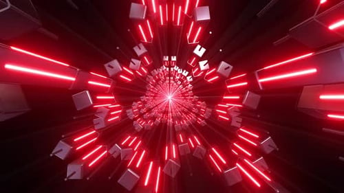 Animierter Tunnel mit roten Neonblöcken in 4 K