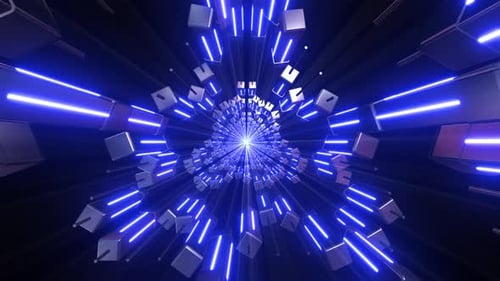 4 K Animated Blue Neon Blocks Tunnel