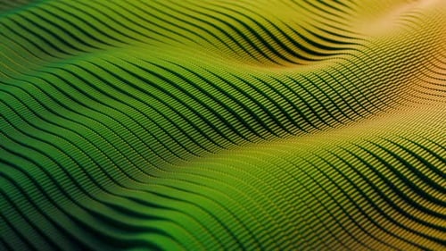 Seamless loop background with green and orange 3D waves field made of repeating stripes and ridges