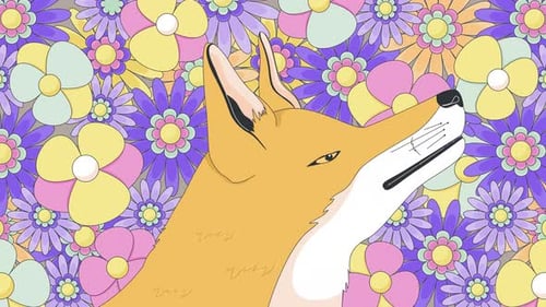 Cartoon Fox Head Animation with Retro Floral Background