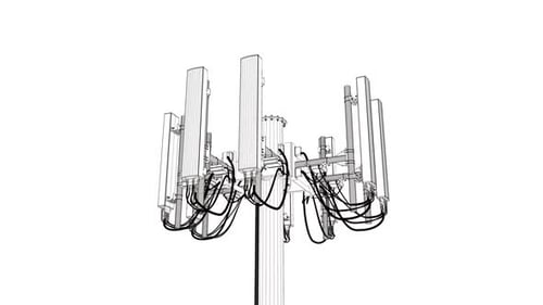 Rotating 3D Wireframe Cell Tower Antenna Animation