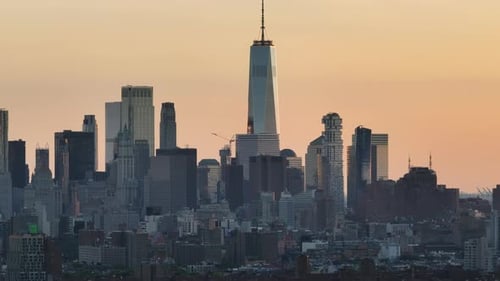 Aerial view of The World Trade Center at sunset