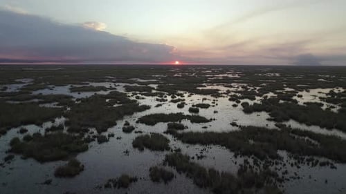 Everglades Wetland Slough Marsh Sawgrass Sunset Landscape Aerial