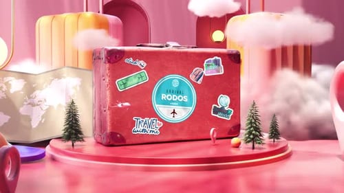 Animated 3D Travel Suitcase Scene with Flying Airplane Transition