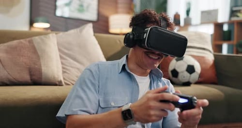 Man Wearing VR Headset Playing Video Game