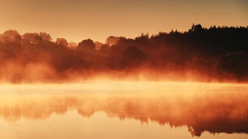 Morning Fog Over Lake At Sunrise, Portugal