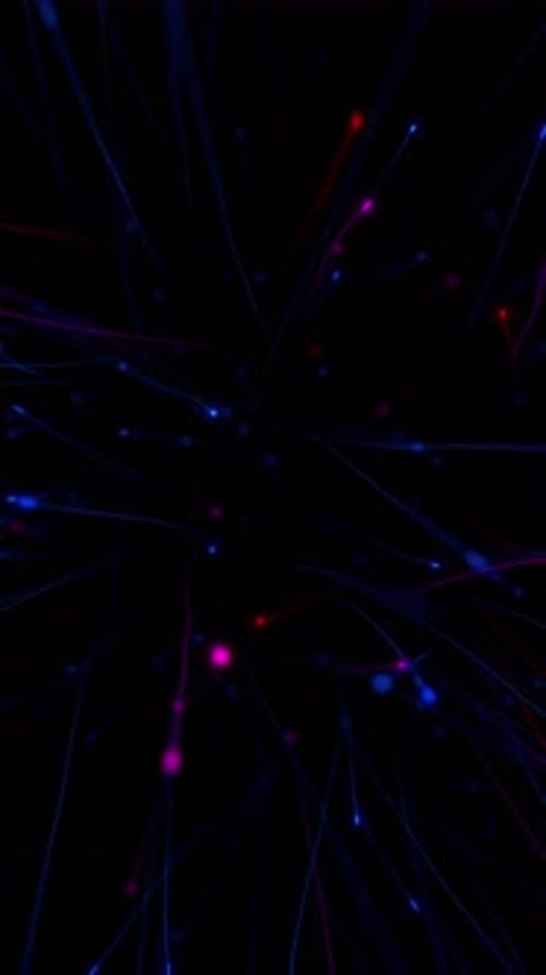 Buntes Datensignal, das sich zufällig mit Trails Fiber Optics Internet-Datenstrom bewegt