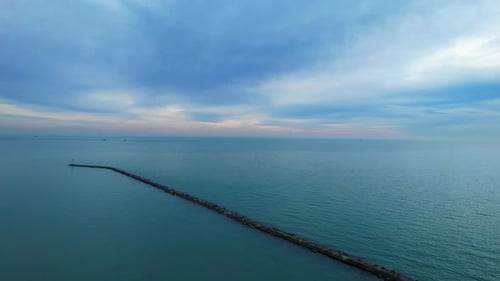 Dark Moody Gray Cloudy Sky Over Blue Sea Water